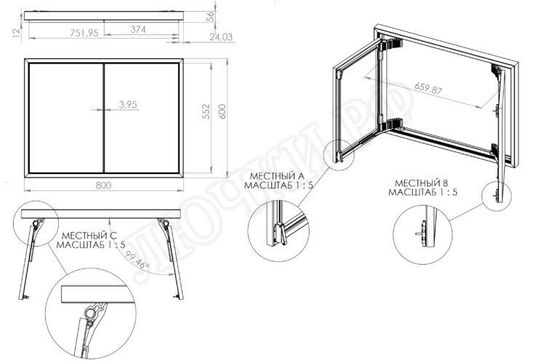 Люк под плитку Секрет 3.0, 2 створки 850*1000 Люк под плитку Секрет 3.0, 2 створки 850*1000